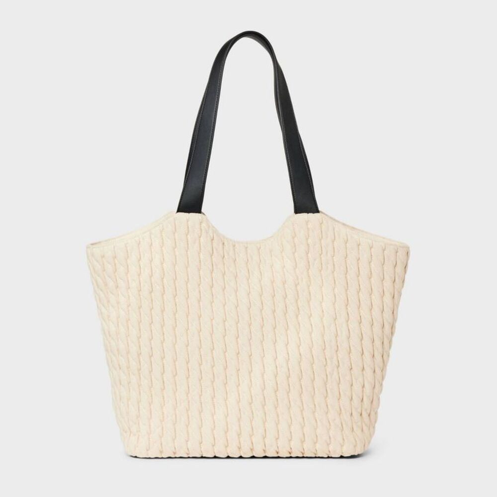 Quilted Shopper Tote Handbag - A New Day Beige